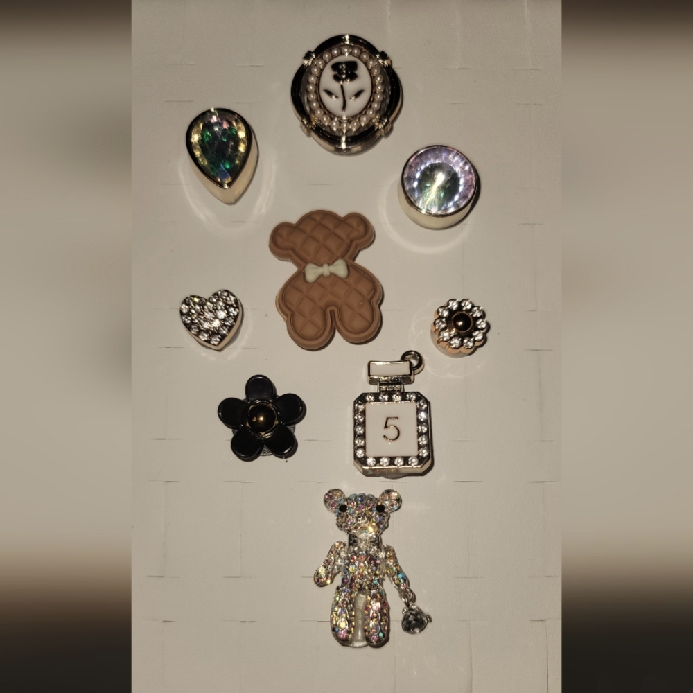 NWOT Love is n the Bear Gold w/Rhinestone accent Shoe or Bogg Charms Set of 10